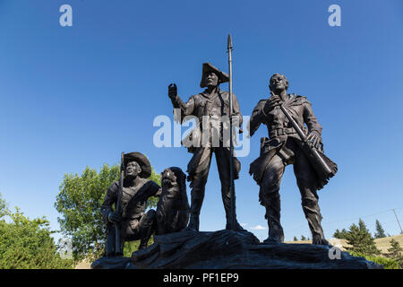 'Explorateurs au portage' Sculpture par Bob Scriver à Great Falls, Montana, USA Banque D'Images