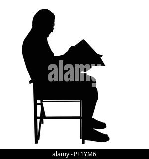 Man lire les journaux sur la chaise ,silhouette vecteur sur fond blanc Illustration de Vecteur