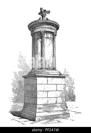 Choragic Monument de Lysicrates près de l'acropole d'Athènes, circulaire avec chapiteaux corinthiens, ancien imprimer Banque D'Images