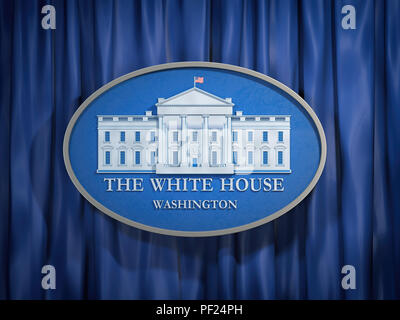 La Maison Blanche Washington signe sur fond bleu. 3d illustration Banque D'Images