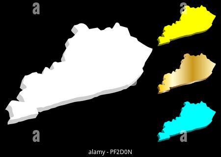 3D de la carte du Kentucky (États-Unis d'Amérique, du Commonwealth du Kentucky) - blanc, jaune, bleu et or - vector illustration Illustration de Vecteur