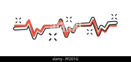 Vector cartoon ligne de signal avec icône de cœur dans le style comique. Heartbeat concept illustration pictogramme. Affaires du rythme cardiaque effet splash concept. Illustration de Vecteur