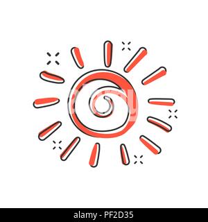 Cartoon Vector icône soleil dessiné à la main dans le style comique. Doodle croquis Sun illustration pictogramme. Handdrawn sunshine business splash concept d'effet. Illustration de Vecteur