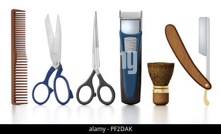 Outils de coiffure isolé sur fond blanc. 3D illustration. Banque D'Images