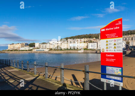 Le Lac Marin et le front de mer Hôtels à Weston-super-Mare, North Somerset, England, UK Banque D'Images