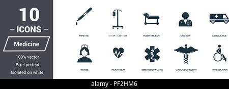 Médicament icons set. Symbole de qualité Premium collection. Icon Set médecine éléments simples. Prêt à utiliser dans la conception de sites web, applications, logiciels, imprimer Illustration de Vecteur