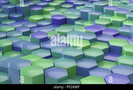 Arrière-plan hexagonal bleu et vert perspective, 3d illustration Banque D'Images