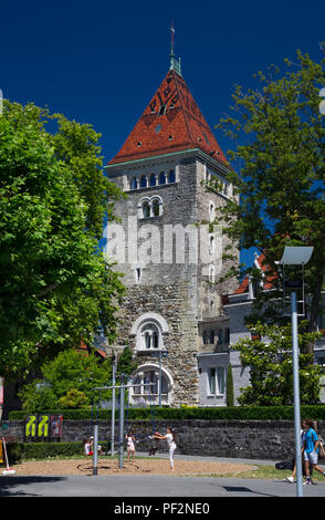 La tour du donjon du château d'Ouchy, Lausanne, Suisse Banque D'Images