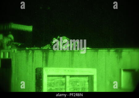 Raiders marines à partir de la Compagnie F, 2d Marine Raider bataillon, a mené une simulation de nation partenaire de travail sur un raid de nuit au cours d'un exercice collectif de l'entreprise à Fort Jackson, L.C., le 28 février 2016. Banque D'Images