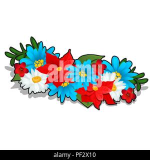 Guirlande de fleurs d'été lumineux isolé sur fond blanc. Cartoon Vector illustration close-up. Illustration de Vecteur