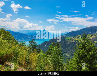 Vue depuis le lac de Thoune Harderkulm vers en été. L'Harderkulm, appelé également plus difficile Kulm, est un sommet du Mt. De plus, avec vue sur la ville Banque D'Images