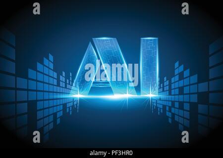 Lettre IA intelligence artificielle numérique et la transformation des données de l'apprentissage automatique système d'affaires avec connexion réseau concept abstract background Illustration de Vecteur