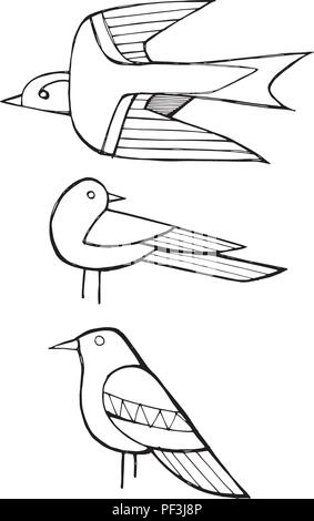 Hand drawn vector illustration d'encre ou un dessin de certains oiseaux Illustration de Vecteur