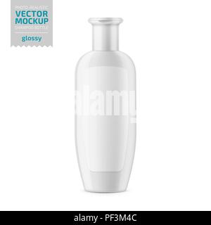 Bouteille en plastique blanc brillant pour bébé shampooing, gel douche, lotion, lait corporel, bain moussant. Maquette packaging photo-réalistes modèle. Vector illustration Illustration de Vecteur