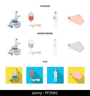 Incorrect avec trauma, transfusion sanguine, médecin, médicaments dans les mains d'un médecin. Collection d'icônes dans Medicineset,télévision,cartoon style monochrome vec Illustration de Vecteur