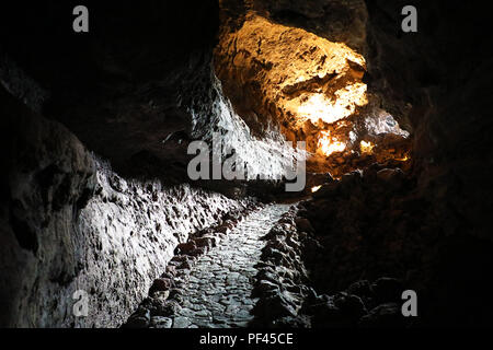 Cueva de los Verdes est un tube de lave volcanique de Lanzarote, îles Canaries, Espagne Banque D'Images