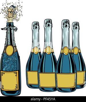 Bouteille de champagne. Célébration des fêtes. Nouvel an et Illustration de Vecteur