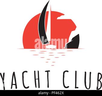 Yacht Club Rouge Noir logo vector image fond blanc Illustration de Vecteur