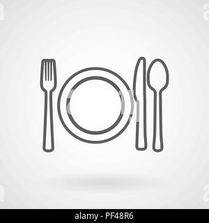 Assiette, couteau et fourchette icône ligne, vector Illustration de Vecteur
