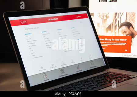 Milan, Italie - 15 août 2018 : State Farm Insurance accueil du site. Logo de State Farm visible. Banque D'Images