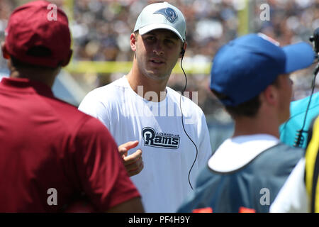 Los Angeles, USA. 18 août 2018. Los Angeles Rams quarterback Jared Goff # 16 au cours de la NFL Oakland Raiders vs Los Angeles Rams au Los Angeles Memorial Coliseum de Los Angeles, CA le 18 août 2018. Jevone Moore Crédit : Cal Sport Media/Alamy Live News Banque D'Images