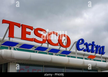 West Thurrock, UK.19 Août 2018,Tesco Extra Lakeside store se connecter, les gris, en Angleterre. © Jason Richardson / Alamy Live News Banque D'Images