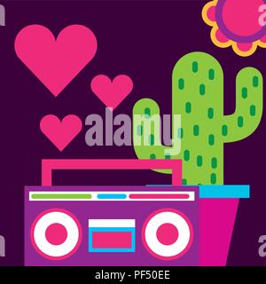 Radio stéréo cactus en pot de fleurs amour coeurs esprit libre Illustration de Vecteur