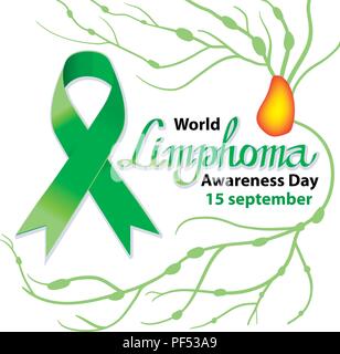 Journée mondiale de lymphome. Augmentation de la taille des ganglions lymphatiques. Vector illustration sur fond isolé. Ruban vert. Illustration de Vecteur
