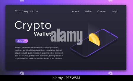Cryptocurrency wallet. Illustration isométrique de Cryptocurrency stockage mobile app concept. Portefeuille en ligne landing page design. Illustration de Vecteur