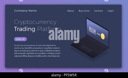 Cryptocurrency trading. Illustration isométrique de l'achat d'cryptocurrency par carte de crédit. Plateforme de trading Cryptocurrency page design. Illustration de Vecteur