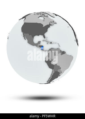 Nicaragua avec drapeau sur le globe avec ombre isolé sur fond blanc. 3D illustration. Banque D'Images