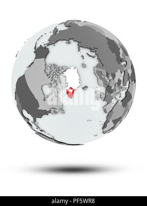 Le Groenland avec drapeau sur le globe avec ombre isolé sur fond blanc. 3D illustration. Banque D'Images