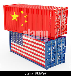 Chine et Etats-Unis guerre commerciale concept, rendu 3D isolé sur fond blanc Banque D'Images