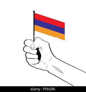 Poing serré soulevé en l'air tenant le drapeau national de l'Arménie Illustration de Vecteur