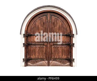 Porte en bois anciens isolé sur un fond blanc. Banque D'Images