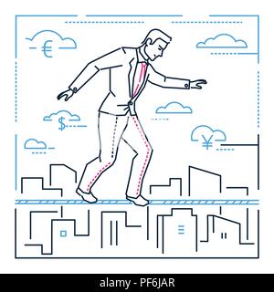 Businessman walking sur un câble - illustration style de conception en ligne Illustration de Vecteur