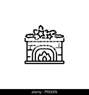 L'icône de la ligne web. Une cheminée, des décorations de Noël noir sur fond blanc Illustration de Vecteur