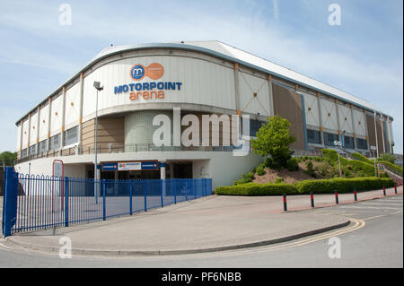 Le Sheffield Motorpoint Arena bâtiment a été nommé en 2010 et a changé son nom pour FlyDSA Arena Sheffield par Doncaster Airport en 2015 Banque D'Images