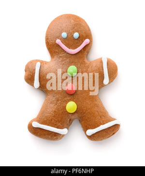 Vue de dessus de gingerbread man isolated on white Banque D'Images
