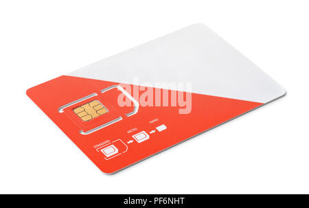 Nouvelle carte sim rouge et blanc isolated on white Banque D'Images