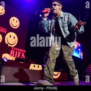 Fairfax, Virginie, USA. Août 16, 2018. BAD BUNNY effectue à Eagle Bank Arena à Fairfax, VA. Credit : Kyle Gustafson/ZUMA/Alamy Fil Live News Banque D'Images