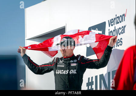 Gagnants de célébrations au podium voiture de course Indy à Toronto, 15 juillet, 2018. Le pilote canadien Robert Wickens a terminé la troisième Banque D'Images