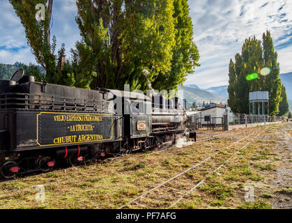Vieille Patagonian Express La Trochita, train à vapeur, la gare d'Esquel, la Province de Chubut, en Patagonie, Argentine Banque D'Images