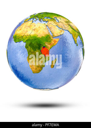 Tanzanie le globe avec ombre isolé sur fond blanc. 3D illustration. Banque D'Images