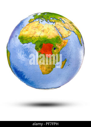 République démocratique du Congo le globe avec ombre isolé sur fond blanc. 3D illustration. Banque D'Images