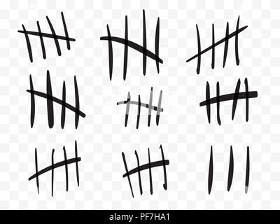 Marques de pointage sur un mur de la prison d'isolement. Compter les signes. Vector Illustration de Vecteur