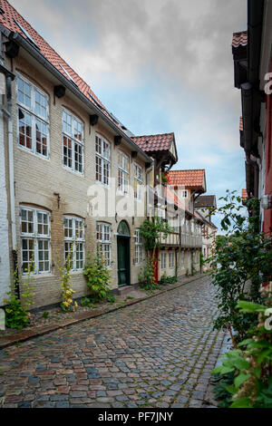 La ville la plus septentrionale de l'Allemagne : Flensburg et ses attractions, Old street près du port Banque D'Images