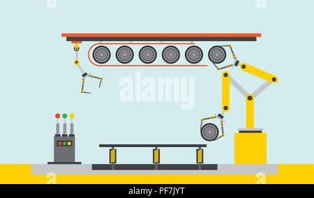 Ligne d'assemblage automatique de production de pneus auto robotique de convoyeur Illustration de Vecteur