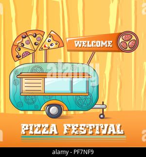 Pizza concept festival bienvenue historique, style cartoon Illustration de Vecteur