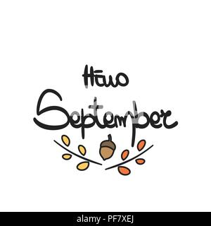 Cute hand drawn vector phrase lettrage typographie bonjour Septembre Illustration de Vecteur